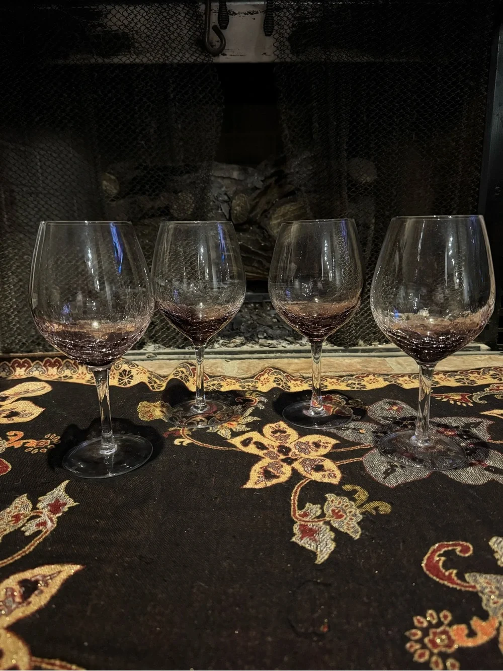Pier 1 Amethyst Crackle Glass Wine Goblets Balloon Glasses Purple